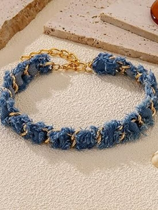 Jewelry - NEW Boho Denim Punk Blue Jean Denim Chain Choker Necklace Trendy Fashion